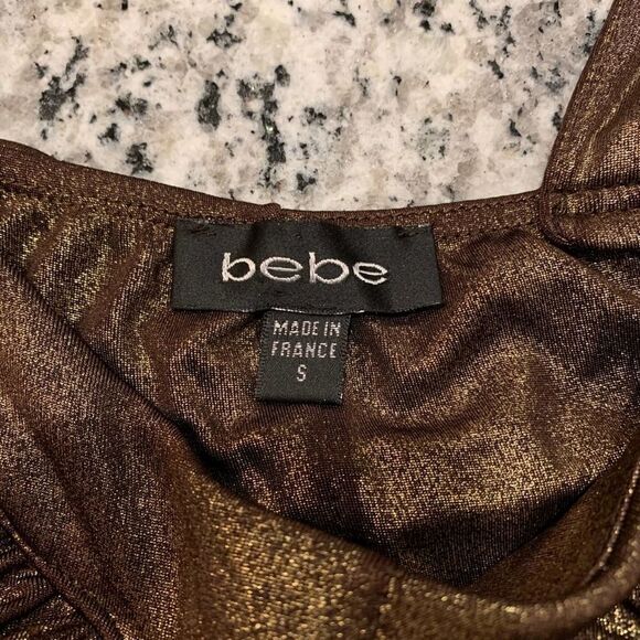 Bebe Bronze Metallic Bubble Hem Cocktail Dress - Picture 4 of 7